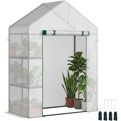 ARRIGONI Serre De Jardin En Pe Et Acier Avec 2 Etageres Et Porte Enroulable 143x73x195 Cm Blanc - Publicité ARRIGONI Serre De Jardin En Pe Et Acier Avec 2 Etageres Et Porte Enroulable 143x73x195 Cm Blanc - Publicité