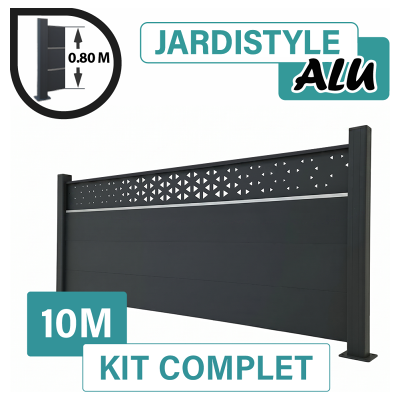 CLOTURE & JARDIN Kit Clôture Aluminium Gris Anthracite 10m - Design Ibiza Avec Liseré - Sur Platines - 0,80 Mètre - Publicité CLOTURE & JARDIN Kit Clôture Aluminium Gris Anthracite 10m - Design Ibiza Avec Liseré - Sur Platines - 0,80 Mètre - Publicité
