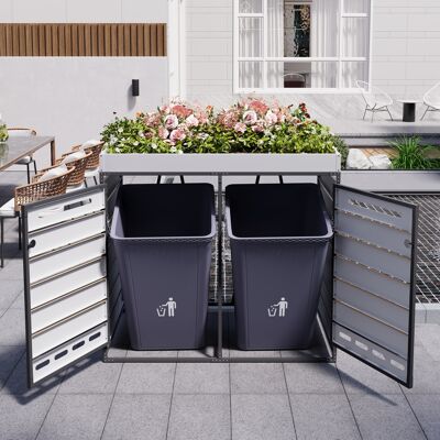 ACKERMAN Meuble De Rangement Pour Poubelles Avec Bac À Plantes, Lattes Horizontales Imitation Bois, Trous D'Aération, Armoire De Jardin Entièrement En Fer Avec Serrure - Publicité ACKERMAN Meuble De Rangement Pour Poubelles Avec Bac À Plantes, Lattes Horizontales Imitation Bois, Trous D'Aération, Armoire De Jardin Entièrement En Fer Avec Serrure - Publicité
