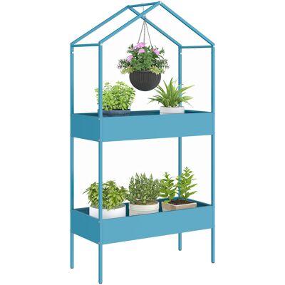 ARRIGONI Étagère À Plantes 2 Niveaux, Support De Plantes En Métal Avec Crochet, Porte-pots En Forme De Maison, Bleu-vert - Publicité ARRIGONI Étagère À Plantes 2 Niveaux, Support De Plantes En Métal Avec Crochet, Porte-pots En Forme De Maison, Bleu-vert - Publicité