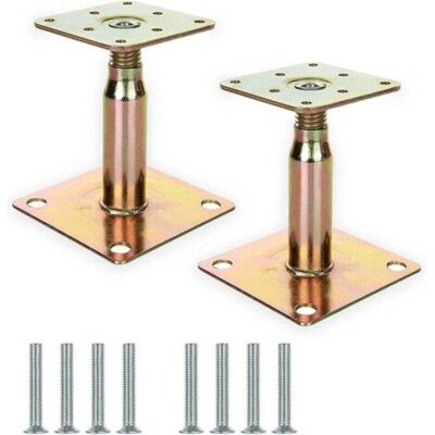 ABYSSE Lot De 2 Supports De Poteau Surélevés Réglables Galvanisés De 100 À 150 Mm - Pour La Construction - Doré - Publicité ABYSSE Lot De 2 Supports De Poteau Surélevés Réglables Galvanisés De 100 À 150 Mm - Pour La Construction - Doré - Publicité
