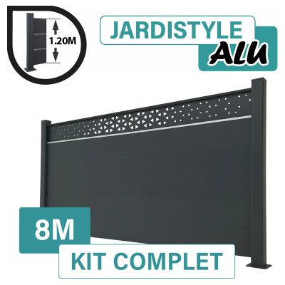 CLOTURE & JARDIN Kit Clôture Aluminium Gris Anthracite 8m - Design Ibiza Avec Liseré - Sur Platines - 1,20 Mètre - Publicité CLOTURE & JARDIN Kit Clôture Aluminium Gris Anthracite 8m - Design Ibiza Avec Liseré - Sur Platines - 1,20 Mètre - Publicité