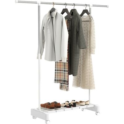 ARRIGONI Etendoir A Linge Extensible Avec Roulettes Et Etageres A Chaussures Blanc - Publicité ARRIGONI Etendoir A Linge Extensible Avec Roulettes Et Etageres A Chaussures Blanc - Publicité