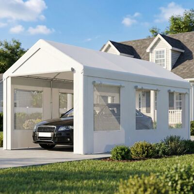 PZCC Abri De Voiture Tente De Garage Protection Uv30+ Hauteur Réglable 6 Fenêtres Et Moustiquaire 3x6m Blanc - Publicité PZCC Abri De Voiture Tente De Garage Protection Uv30+ Hauteur Réglable 6 Fenêtres Et Moustiquaire 3x6m Blanc - Publicité