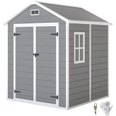 ARRIGONI Abri De Jardin En Résine 2,7 M² Avec Plancher Portes À Loquet 3 Fenêtre Structure En Aluminium 240 X 190 X 228 Cm Gris - Publicité ARRIGONI Abri De Jardin En Résine 2,7 M² Avec Plancher Portes À Loquet 3 Fenêtre Structure En Aluminium 240 X 190 X 228 Cm Gris - Publicité