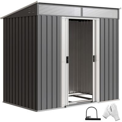 ARRIGONI Abri De Jardin Pour Outils Avec 4 Fenetres Et 2 Crochets En Acier Galvanise 195x122x181,5 Cm Gris - Publicité ARRIGONI Abri De Jardin Pour Outils Avec 4 Fenetres Et 2 Crochets En Acier Galvanise 195x122x181,5 Cm Gris - Publicité