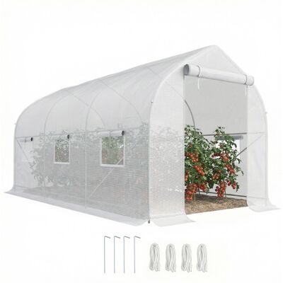 ARRIGONI Serre Tunnel De Jardin 8m², Serre De Jardin Tunnel Avec 2 Portes Et 6 Fenêtres, Bâche Pe 140g/m² 400x200x200cm Blanc - Publicité ARRIGONI Serre Tunnel De Jardin 8m², Serre De Jardin Tunnel Avec 2 Portes Et 6 Fenêtres, Bâche Pe 140g/m² 400x200x200cm Blanc - Publicité
