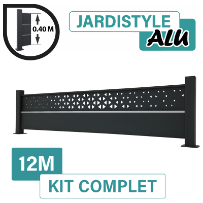 CLOTURE & JARDIN Kit Clôture Aluminium Gris Anthracite 12m - Design Ibiza Avec Liseré - Sur Platines - 0,40 Mètre - Publicité CLOTURE & JARDIN Kit Clôture Aluminium Gris Anthracite 12m - Design Ibiza Avec Liseré - Sur Platines - 0,40 Mètre - Publicité