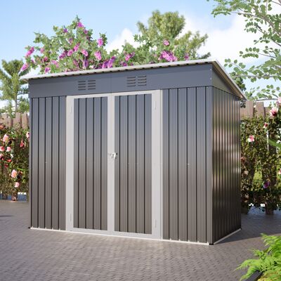 EASYCOMFORT As Easy Abri De Jardin En Métal Gris De 2,4 X 1,2 M Avec Toit Pentu, Idéal Pour Ranger Vos Outils De Jardin. Porte Verrouillable Et 2 Grilles D'Aération. Parfait Pour Terrasse, Cour Et Jardin. Publicité EASYCOMFORT As Easy Abri De Jardin En Métal Gris De 2,4 X 1,2 M Avec Toit Pentu, Idéal Pour Ranger Vos Outils De Jardin. Porte Verrouillable Et 2 Grilles D'Aération. Parfait Pour Terrasse, Cour Et Jardin. Publicité