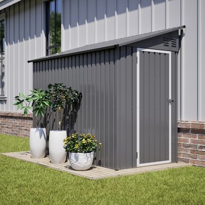 ACKERMAN Abri De Jardin Métallique 122 X 244 Cm, Adossé À Une Structure, Avec Porte Verrouillable Et 2 Ouvertures De Ventilation, Idéal Pour Ranger Vos Outils Dans Le Jardin Et Sur La Terrasse, Gris. Publicité ACKERMAN Abri De Jardin Métallique 122 X 244 Cm, Adossé À Une Structure, Avec Porte Verrouillable Et 2 Ouvertures De Ventilation, Idéal Pour Ranger Vos Outils Dans Le Jardin Et Sur La Terrasse, Gris. Publicité