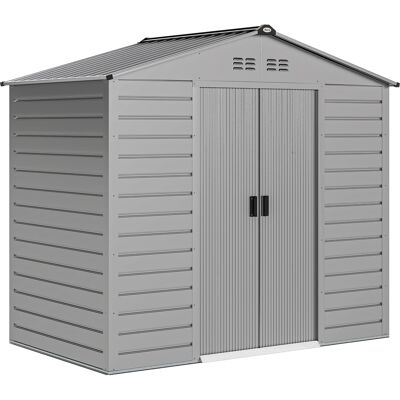 ARRIGONI Abri De Jardin 2,43 M2 213 X 131 X 192 Cm Avec Toit A Deux Pentes Porte Coulissante Verrouillable Gris - Publicité ARRIGONI Abri De Jardin 2,43 M2 213 X 131 X 192 Cm Avec Toit A Deux Pentes Porte Coulissante Verrouillable Gris - Publicité