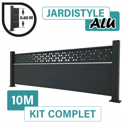 CLOTURE & JARDIN Kit Clôture Aluminium Gris Anthracite 10m - Design Ibiza Avec Liseré - Sur Platines - 0,60 Mètre - Publicité CLOTURE & JARDIN Kit Clôture Aluminium Gris Anthracite 10m - Design Ibiza Avec Liseré - Sur Platines - 0,60 Mètre - Publicité