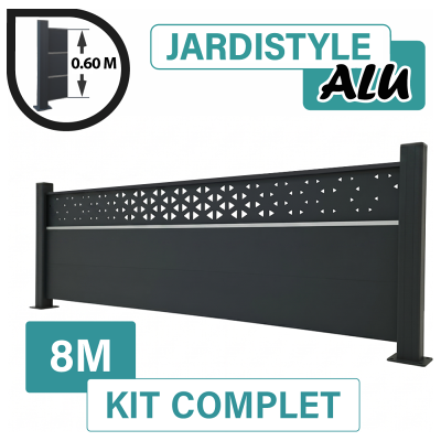 CLOTURE & JARDIN Kit Clôture Aluminium Gris Anthracite 8m - Design Ibiza Avec Liseré - Sur Platines - 0,60 Mètre - Publicité CLOTURE & JARDIN Kit Clôture Aluminium Gris Anthracite 8m - Design Ibiza Avec Liseré - Sur Platines - 0,60 Mètre - Publicité