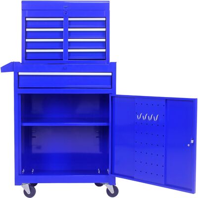ACKERMAN 5 Schubladen Aufbaukasten, Mit Rollen Und Rollmöglichkeiten, Abnehmbare Oberen Und Verstellbare Regale, Garage -werkzeugkasten (blau/blue) - Publicité ACKERMAN 5 Schubladen Aufbaukasten, Mit Rollen Und Rollmöglichkeiten, Abnehmbare Oberen Und Verstellbare Regale, Garage -werkzeugkasten (blau/blue) - Publicité