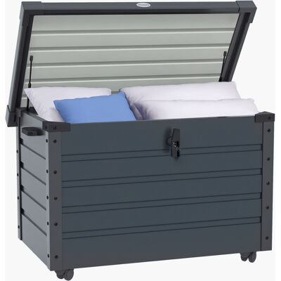 ARRIGONI Coffre De Rangement Extérieur 295l, Avec Vérin À Gaz, Roulettes Et Poignée, En Acier Galvanisé, 100 X 62 X 65 Cm, Gris - Publicité ARRIGONI Coffre De Rangement Extérieur 295l, Avec Vérin À Gaz, Roulettes Et Poignée, En Acier Galvanisé, 100 X 62 X 65 Cm, Gris - Publicité