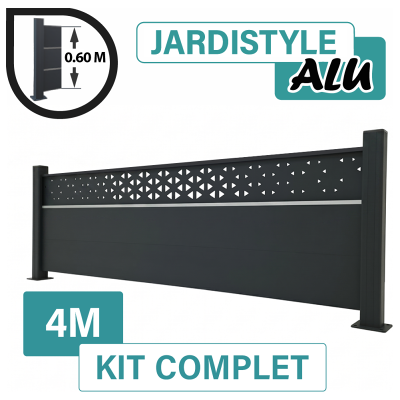 CLOTURE & JARDIN Kit Clôture Aluminium Gris Anthracite 4m - Design Ibiza Avec Liseré - Sur Platines - 0,60 Mètre - Publicité CLOTURE & JARDIN Kit Clôture Aluminium Gris Anthracite 4m - Design Ibiza Avec Liseré - Sur Platines - 0,60 Mètre - Publicité