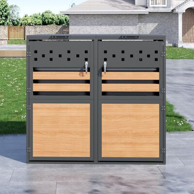 ACKERMAN Boîte De Rangement Avec Couvercle À Charnières, Verrouillable, Deux Portes, Découpes En Losange, Panneaux Horizontaux À Grain De Bois - Publicité ACKERMAN Boîte De Rangement Avec Couvercle À Charnières, Verrouillable, Deux Portes, Découpes En Losange, Panneaux Horizontaux À Grain De Bois - Publicité
