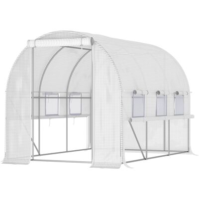 DEVOKO Serre Tunnel Potager Acier Galvanisé Pe Porte Roulante 6 Fenêtres Treillis 3x2x2m - Publicité DEVOKO Serre Tunnel Potager Acier Galvanisé Pe Porte Roulante 6 Fenêtres Treillis 3x2x2m - Publicité
