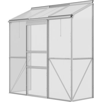 OEM Serre Adossée Serre De Jardin Fenêtres Ouvrables À 5 Niveaux Panneau En Pc Cadre Aluminium 192 X 68 X 196 Cm Transparent - Publicité OEM Serre Adossée Serre De Jardin Fenêtres Ouvrables À 5 Niveaux Panneau En Pc Cadre Aluminium 192 X 68 X 196 Cm Transparent - Publicité