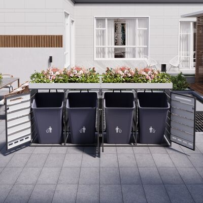 ACKERMAN Meuble De Rangement Pour Poubelles Avec Bac À Plantes, Lattes Horizontales Imitation Bois, Trous D'Aération, Armoire De Jardin Entièrement En Fer Avec Serrure - Publicité ACKERMAN Meuble De Rangement Pour Poubelles Avec Bac À Plantes, Lattes Horizontales Imitation Bois, Trous D'Aération, Armoire De Jardin Entièrement En Fer Avec Serrure - Publicité