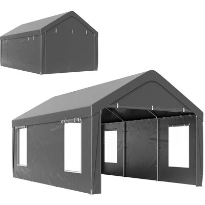 OEM Carport Tente De Garage 3 X 6 M Avec Parois Latérales Amovibles, 2 Portes Enroulables Et 4 Fenêtres, Gris Foncé - Publicité OEM Carport Tente De Garage 3 X 6 M Avec Parois Latérales Amovibles, 2 Portes Enroulables Et 4 Fenêtres, Gris Foncé - Publicité