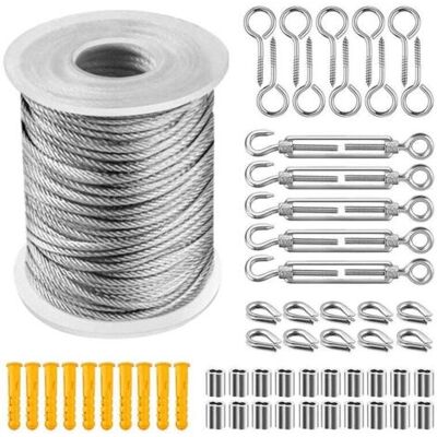 ABYSSE 304 Corde En Acier Inoxydable À Suspendre Kit, Câble En Acier Inoxydable Revêtu De Nylon, Tendeur Cable Acier Pvc, Pour Corde De Tente, Corde À Linge, Lustre D'Extérieur,jardin (30m) - Publicité ABYSSE 304 Corde En Acier Inoxydable À Suspendre Kit, Câble En Acier Inoxydable Revêtu De Nylon, Tendeur Cable Acier Pvc, Pour Corde De Tente, Corde À Linge, Lustre D'Extérieur,jardin (30m) - Publicité