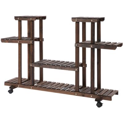 ACKERMAN Support À Fleurs, Étagère À Plantes 4 Niveaux En Bois Massif Carbonisé, 123,5x33x80cm Pour Jardin Et Balcon - Publicité ACKERMAN Support À Fleurs, Étagère À Plantes 4 Niveaux En Bois Massif Carbonisé, 123,5x33x80cm Pour Jardin Et Balcon - Publicité