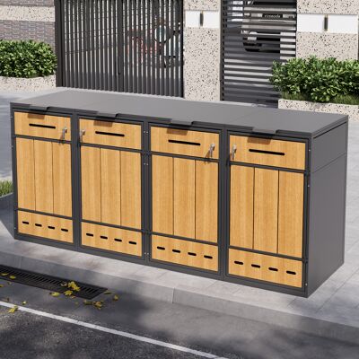 ACKERMAN Meuble De Rangement Pour Poubelles, Pouvant Contenir Quatre Poubelles (120-240 Litres), Avec Trous D'Aération, Compartiments De Rangement Pour Les Déchets, Verrouillable, Deux Portes - Publicité ACKERMAN Meuble De Rangement Pour Poubelles, Pouvant Contenir Quatre Poubelles (120-240 Litres), Avec Trous D'Aération, Compartiments De Rangement Pour Les Déchets, Verrouillable, Deux Portes - Publicité