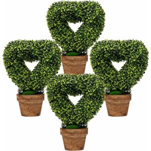 Costway - Lot de 4 Mini Plantes Artificielles en Pot Écologiques Réalistes Interieur, Fausses Plantes en Forme de Cœur Vertes Mousses et Herbes, - Publicité