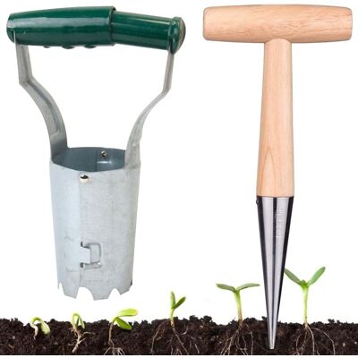 GRASSLIN Lot De 2 - Planteur À Bulbes - Outil De Jardinage - Acier Inoxydable Et Bois - Pour Tulipes Et Semis - Vert Et Argenté - 28x11,5cm - Publicité GRASSLIN Lot De 2 - Planteur À Bulbes - Outil De Jardinage - Acier Inoxydable Et Bois - Pour Tulipes Et Semis - Vert Et Argenté - 28x11,5cm - Publicité