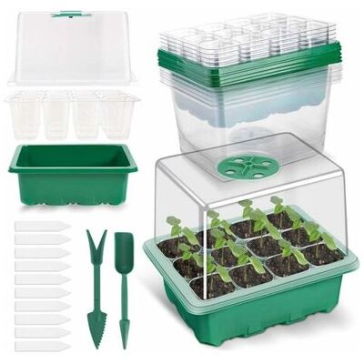 PELTOR 5 Pack Bac À Semis, Plateaux De Culture Avec Couvercle Mini Serre Pour Semis Pour Germination, Culture Des Plantes Fleurs (12 Cellules Par Plateau)set De Culture - Publicité PELTOR 5 Pack Bac À Semis, Plateaux De Culture Avec Couvercle Mini Serre Pour Semis Pour Germination, Culture Des Plantes Fleurs (12 Cellules Par Plateau)set De Culture - Publicité