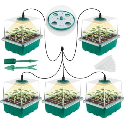 BRINSEA Lot De 5 Plateaux De Démarrage Pour Semences Avec Lumière De Croissance Des Plantes Et Dôme D'Humidité Pour Germination De Serre - Publicité BRINSEA Lot De 5 Plateaux De Démarrage Pour Semences Avec Lumière De Croissance Des Plantes Et Dôme D'Humidité Pour Germination De Serre - Publicité