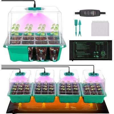 GRASSLIN Lot De 4 Plateaux De Semis, Lampe De Croissance, Tapis Chauffant, Dôme Humidité, Kit Germination Intérieur - Publicité GRASSLIN Lot De 4 Plateaux De Semis, Lampe De Croissance, Tapis Chauffant, Dôme Humidité, Kit Germination Intérieur - Publicité