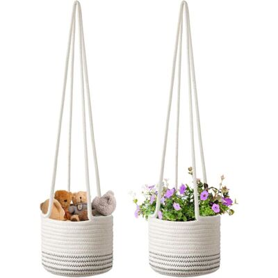 MOXIE Panier De Jardinière, 2pcs Panier De Jardinière Suspendu En Corde Panier De Fleurs En Macramé Corde De Coton Pour Balcon Décoration Couvrir Le Panier De Rangement Conteneurs De Plantes - Publicité MOXIE Panier De Jardinière, 2pcs Panier De Jardinière Suspendu En Corde Panier De Fleurs En Macramé Corde De Coton Pour Balcon Décoration Couvrir Le Panier De Rangement Conteneurs De Plantes - Publicité