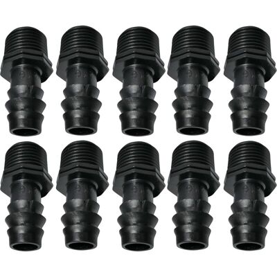 MOXIE Lot De 10 Adaptateurs/raccords Mâles Cannelés Ø16mmx1/2'' De Tuyau Goutte À Goutte Filetage Externe (pour Tuyau De Ø16mm) - Connecteur Pour Système D'Irrigation/arrosage - Publicité MOXIE Lot De 10 Adaptateurs/raccords Mâles Cannelés Ø16mmx1/2'' De Tuyau Goutte À Goutte Filetage Externe (pour Tuyau De Ø16mm) - Connecteur Pour Système D'Irrigation/arrosage - Publicité