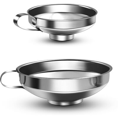 Lot De 2 Entonnoirs À Conserves À Large Ouverture En Acier Inoxydable, Deux Tailles Différentes, Épaisseur Standard.-aquaforge - Publicité Lot De 2 Entonnoirs À Conserves À Large Ouverture En Acier Inoxydable, Deux Tailles Différentes, Épaisseur Standard.-aquaforge - Publicité