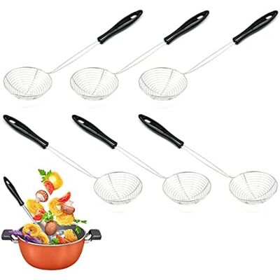 KROVV Ecumoire Cuisine - Filet Fondue Chinoise Acier Inoxydable 6 Pièces - Pour Pâtes Légumes Poisson Viande - Kit Tamis Cuisine Avec Poignée - Publicité KROVV Ecumoire Cuisine - Filet Fondue Chinoise Acier Inoxydable 6 Pièces - Pour Pâtes Légumes Poisson Viande - Kit Tamis Cuisine Avec Poignée - Publicité