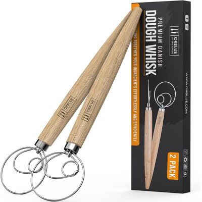 GRASSLIN Lot De 2 Fouet Danois, Acier Inoxydable 201, Manche Long Ergonomique, Chêne, Pour Pâte Épaisse - Publicité GRASSLIN Lot De 2 Fouet Danois, Acier Inoxydable 201, Manche Long Ergonomique, Chêne, Pour Pâte Épaisse - Publicité