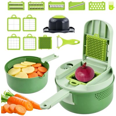 OEM Coupe-légumes Multifonction 12 En 1 – Mandoline De Cuisine Avec Récipient, Découpe Légumes En Dés (oignon, Carotte, Concombre, Tomate) + Panier D’égouttage, Brosse De Nettoyage Et Éplucheur - Publicité OEM Coupe-légumes Multifonction 12 En 1 – Mandoline De Cuisine Avec Récipient, Découpe Légumes En Dés (oignon, Carotte, Concombre, Tomate) + Panier D’égouttage, Brosse De Nettoyage Et Éplucheur - Publicité