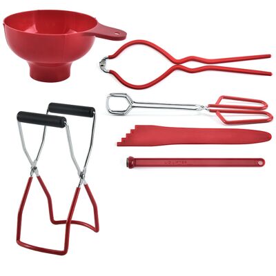 ALVIOR Kit Conservation Aliments - Rack En Acier Inoxydable - Lève-bocaux - Clé À Molette - Entonnoir Plastique - Pinces Cuisine - 6 Pièces - Publicité ALVIOR Kit Conservation Aliments - Rack En Acier Inoxydable - Lève-bocaux - Clé À Molette - Entonnoir Plastique - Pinces Cuisine - 6 Pièces - Publicité