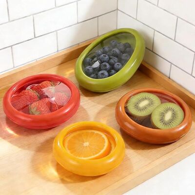 SANS MARQUE 4 Pièces Silicone Fruit Storage, Réutilisable Boîte À Fruits Avec Membrane Élastique, Boite Conservation Avocat En Abs, Convient Aux Citrons, Tomates, Oignons Et Pommes - Publicité SANS MARQUE 4 Pièces Silicone Fruit Storage, Réutilisable Boîte À Fruits Avec Membrane Élastique, Boite Conservation Avocat En Abs, Convient Aux Citrons, Tomates, Oignons Et Pommes - Publicité