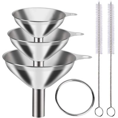 ALVIOR Entonnoir Acier Inoxydable - Lot De 3 Entonnoirs Cuisine Grande Moyenne Petite Taille - Pour Bouteilles Flacon Épices Huile Liquide - 2 Brosses Nettoyage - Publicité ALVIOR Entonnoir Acier Inoxydable - Lot De 3 Entonnoirs Cuisine Grande Moyenne Petite Taille - Pour Bouteilles Flacon Épices Huile Liquide - 2 Brosses Nettoyage - Publicité