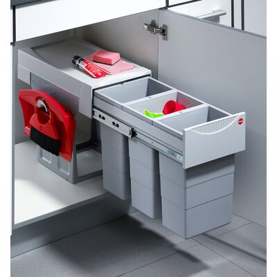 Poubelle De Cuisine Tri Sélectif 3 Bacs Encastrable 30l (10+10+10) Hailo Terzett + Kit Balayette - Publicité Poubelle De Cuisine Tri Sélectif 3 Bacs Encastrable 30l (10+10+10) Hailo Terzett + Kit Balayette - Publicité