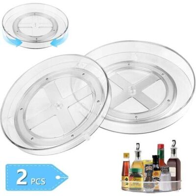 OEM 2 Pièces Plateau Tournant Cuisine Rotatif 360°, Transparent Plastique Étagère Lazy Susan Rangement Organisation Placard Pour Epices Snack Bouteille, Cosmétique, Fruit Organisateur Frigo (23.5cm+27cm) - Publicité OEM 2 Pièces Plateau Tournant Cuisine Rotatif 360°, Transparent Plastique Étagère Lazy Susan Rangement Organisation Placard Pour Epices Snack Bouteille, Cosmétique, Fruit Organisateur Frigo (23.5cm+27cm) - Publicité