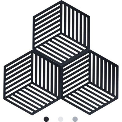 Melissa Lot De 3 Dessous De Plats Kitchen Pot Coaster De Protection En Silicone (noir, Raya Hexagonal: 160x138x8mm) - Publicité Melissa Lot De 3 Dessous De Plats Kitchen Pot Coaster De Protection En Silicone (noir, Raya Hexagonal: 160x138x8mm) - Publicité