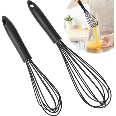 OEM Fouets À Ballon En Silicone Noir Résistant À La Chaleur – Lot De 2 (22 Cm Et 26,4 Cm) Pour Mélanger, Fouetter Et Monter Des Blancs - Publicité OEM Fouets À Ballon En Silicone Noir Résistant À La Chaleur – Lot De 2 (22 Cm Et 26,4 Cm) Pour Mélanger, Fouetter Et Monter Des Blancs - Publicité