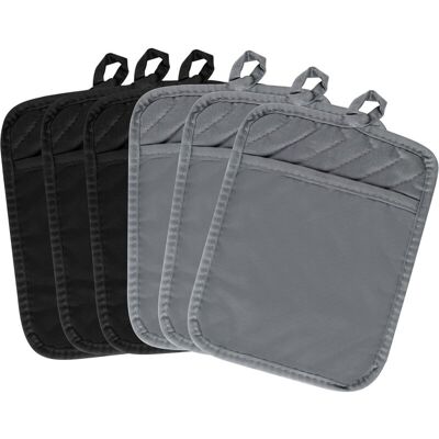 RICEEL Lot De 6 Maniques De Cuisine Avec Poche, Noir Et Gris, En Coton Éponge Résistant À La Chaleur, Maniques, Dessous De Plat, Maniques, Dessous De Plat Pour Cuisine, 18 X 24 Cm - Publicité RICEEL Lot De 6 Maniques De Cuisine Avec Poche, Noir Et Gris, En Coton Éponge Résistant À La Chaleur, Maniques, Dessous De Plat, Maniques, Dessous De Plat Pour Cuisine, 18 X 24 Cm - Publicité