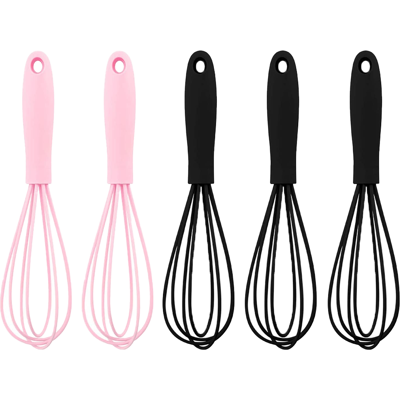 HERUSI Lot De 5 Fouets À Œufs En Acier Inoxydable Et Silicone De 15 Cm (6 Pouces) - 2 Roses + 3 Noirs - Publicité HERUSI Lot De 5 Fouets À Œufs En Acier Inoxydable Et Silicone De 15 Cm (6 Pouces) - 2 Roses + 3 Noirs - Publicité