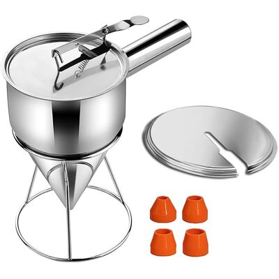 OEM 1 Distributeur De Pâte, Acier Inoxydable, 1200ml, 4 Entonnoirs Silicone, Couvercle, Poignée Ergonomique, Crêpes Gaufres - Publicité OEM 1 Distributeur De Pâte, Acier Inoxydable, 1200ml, 4 Entonnoirs Silicone, Couvercle, Poignée Ergonomique, Crêpes Gaufres - Publicité