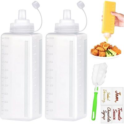 SANS MARQUE 2 Pièces Bouteille Sauce 1000ml Pipette Cuisine Plastique Flacon Sauce Squeeze Bottle Transparent Souple Réutilisable Avec Pinceau Et Étiquette Pour Condiments Ketchup Mayo Bbq Huile D'Olive - Publicité SANS MARQUE 2 Pièces Bouteille Sauce 1000ml Pipette Cuisine Plastique Flacon Sauce Squeeze Bottle Transparent Souple Réutilisable Avec Pinceau Et Étiquette Pour Condiments Ketchup Mayo Bbq Huile D'Olive - Publicité